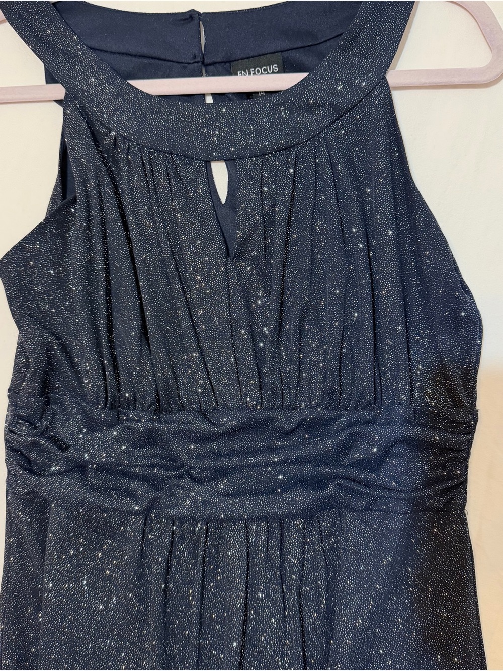 Enfocus Studio Navy Glitter Halter Evening Dress